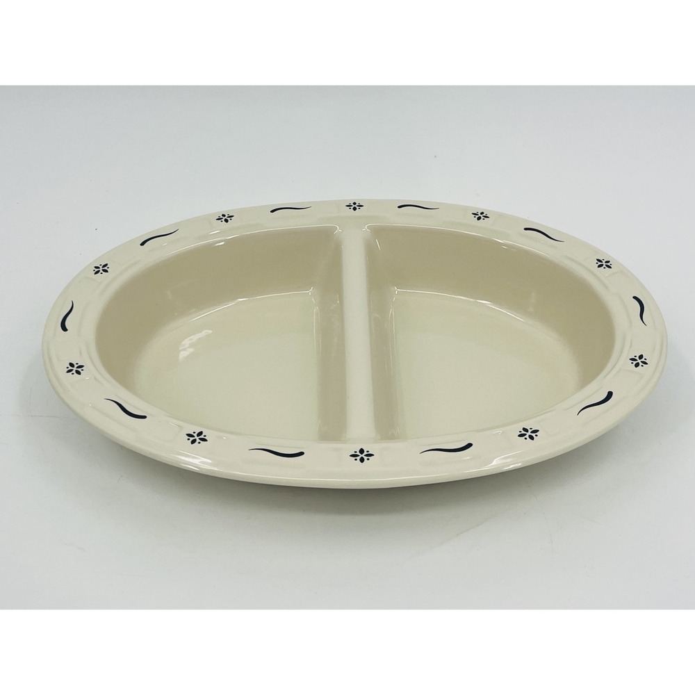 Longaberger Pottery Divided Serving Dish Woven Traditions Heritage Blue